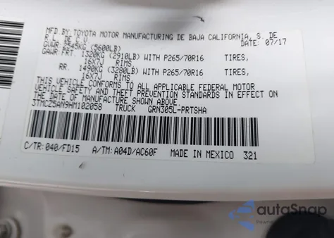 2017 Toyota Tacoma Trd Sport z USA, uszkodzony, nr VIN 3TMCZ5AN9HM102058